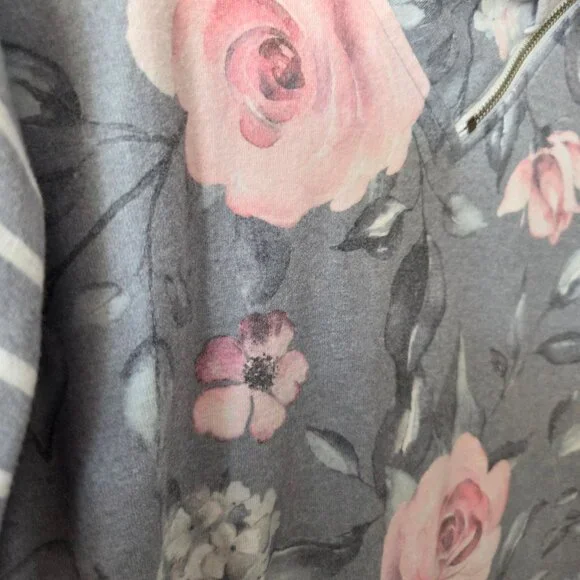 Michelle Mae Womens XL Floral Striped Lightweight Pullover Sweatshirt Cowl Neck - Picture 4 of 9